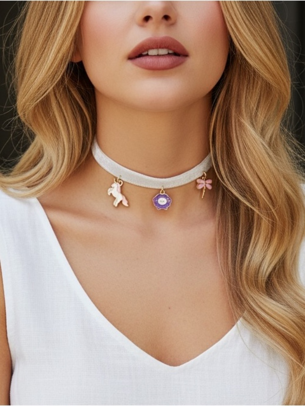 Cute kawaii charm choker necklace unicorn dragonfly